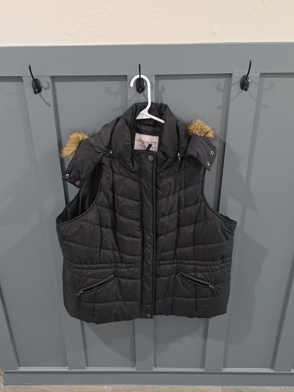 American Rag Black Quilted Puffer Vest with Faux-Fur Trim - Kids